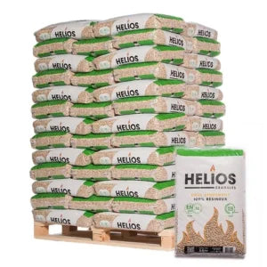 Pellets de Madera HELIOS Alto Rendimiento (DIN+/EN+ A1) – Palé 975kg